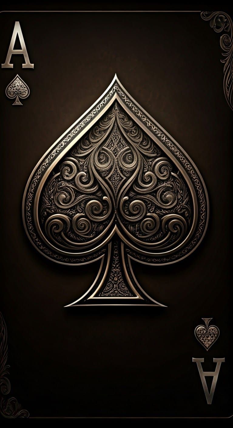 Regal Ace of Spades Playing Card in Ornate Metallic Style