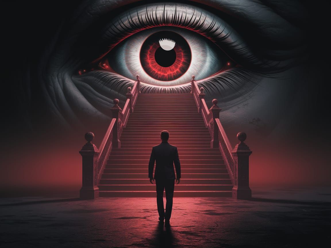 Dark Fantasy Eye Gate in Foggy Abyss