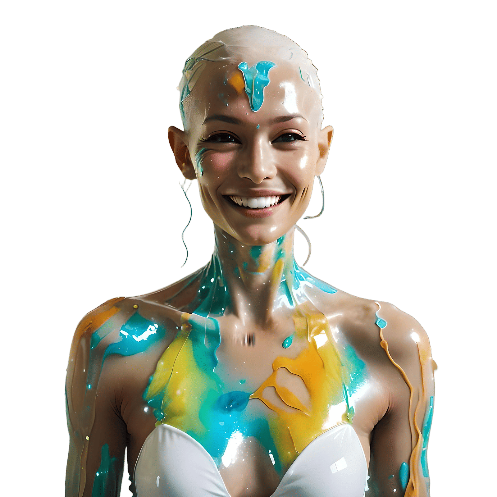 Iridescent Woman with Tentacles in Hotel Room