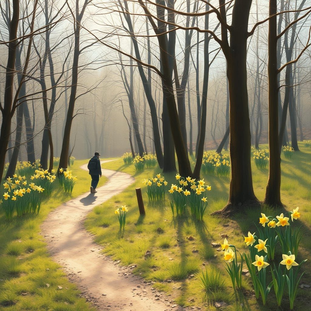 Spring Woodland Scene in Impressionist Style