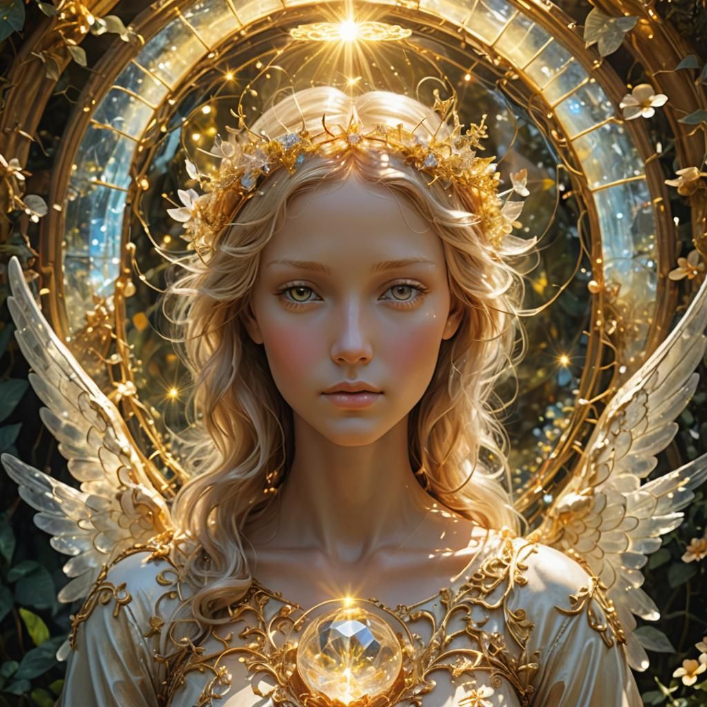Angel with Crystal Portal to Luminescent Garden