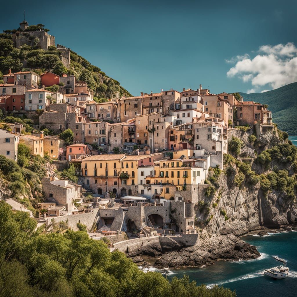 Italian Coastal Village in Warm Golden Light