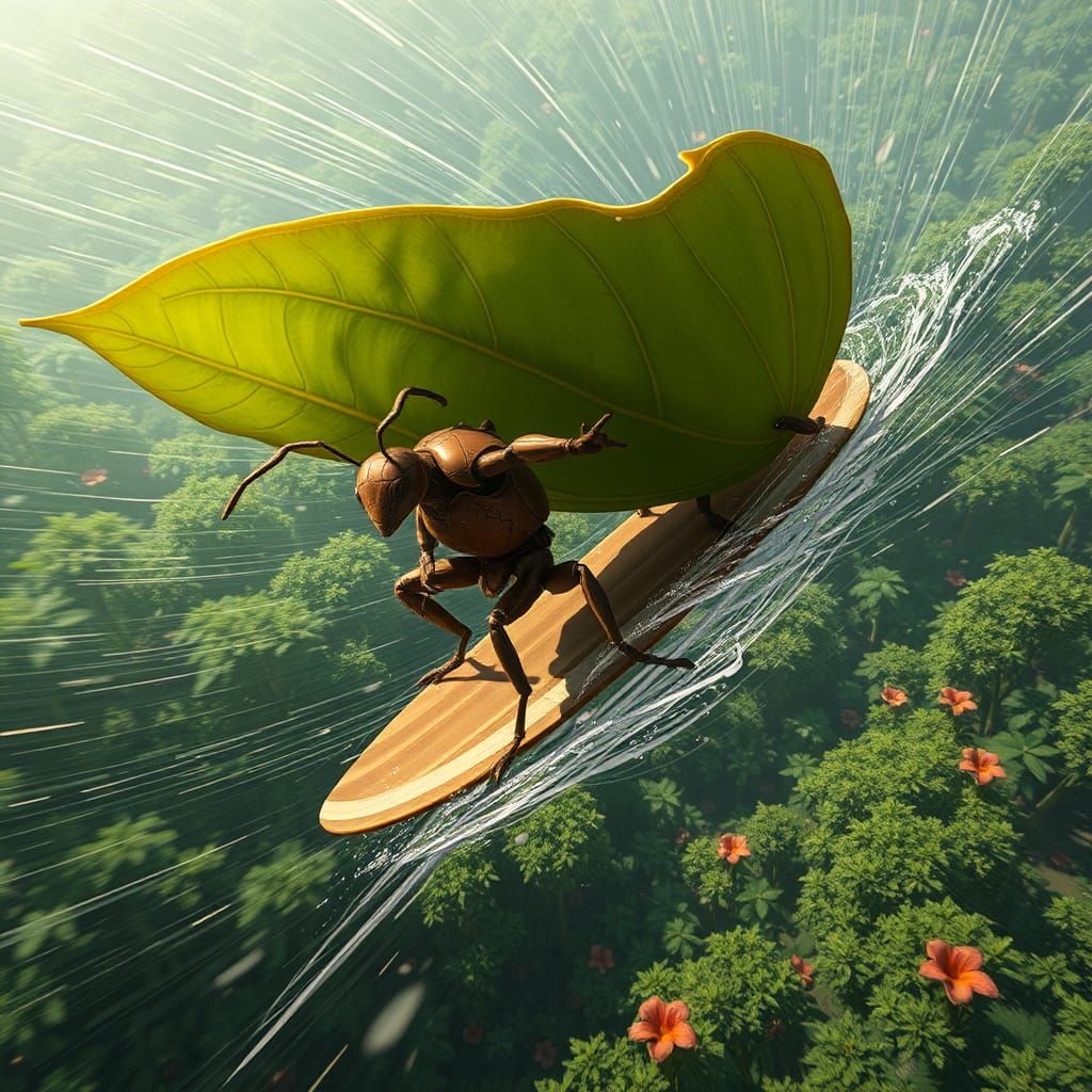 Ant Surfing Wind in Jungle, 3D Anime Art