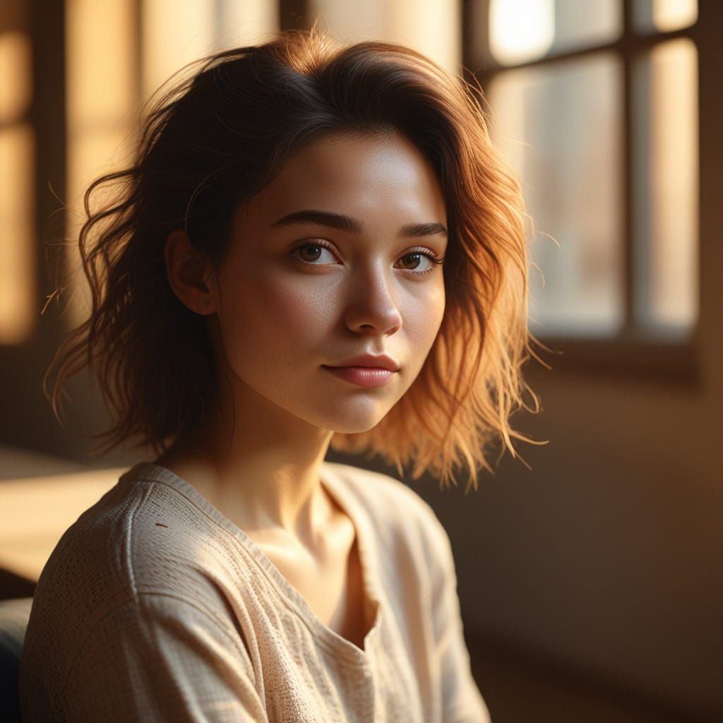 Emotional Portrait of Woman in Soft Golden Light