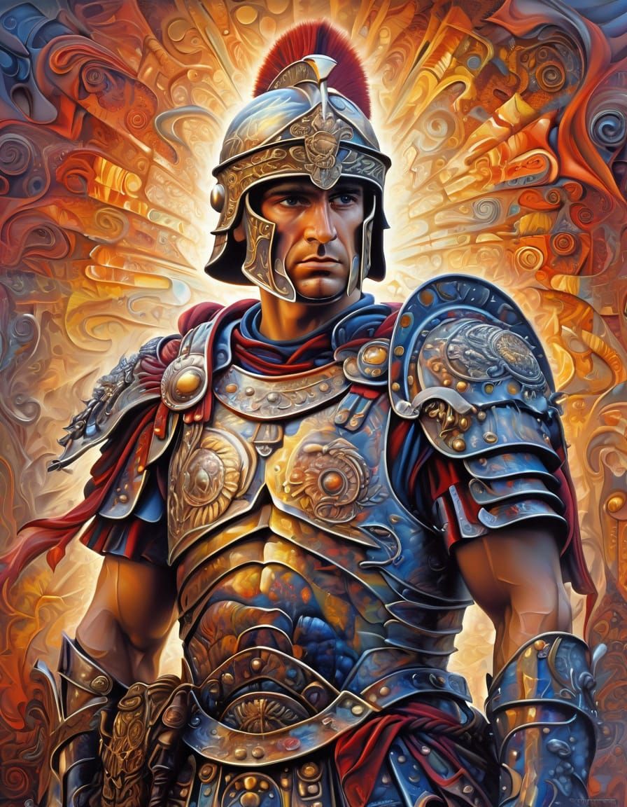Airbrushed Roman Legionary Portrait in Surrealist Style