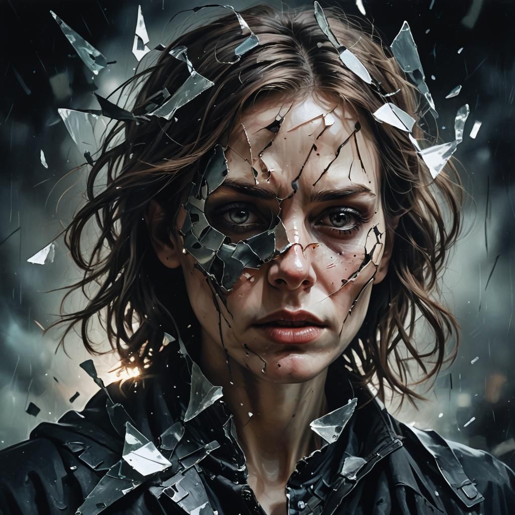 Dystopian Portrait of Woman with Broken Mask