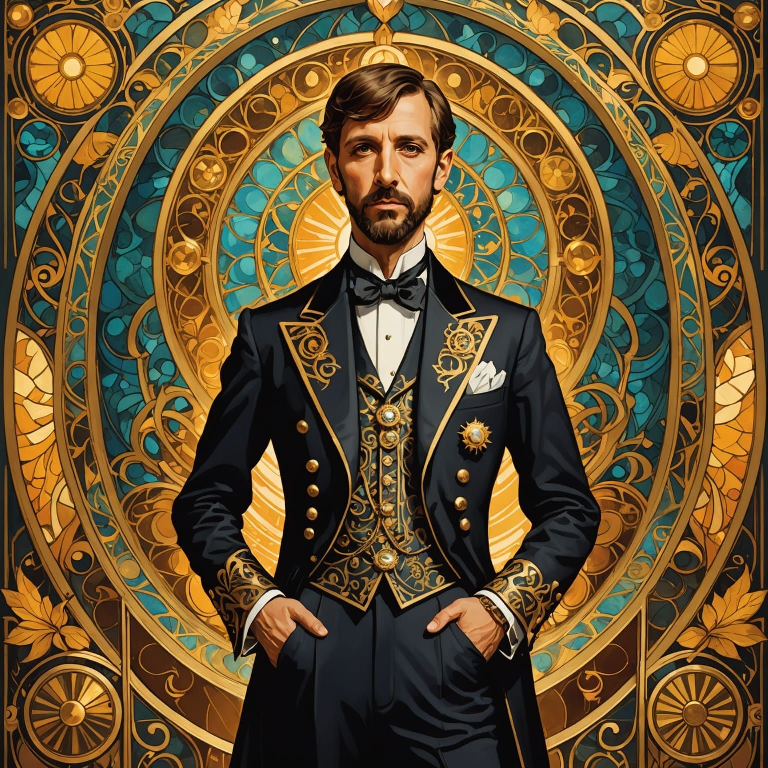 Clockwork Ringo Starr in Art Deco Alphonse Mucha Style