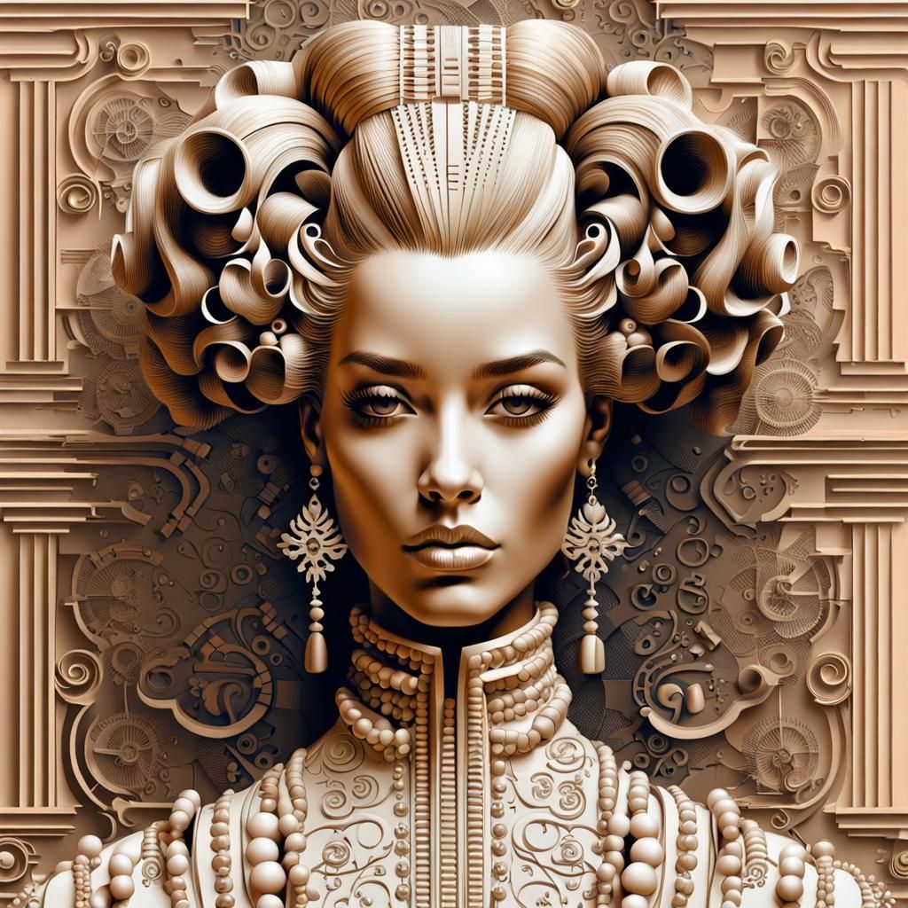 Baroque Number Hairstyle in Trapunto Art Style