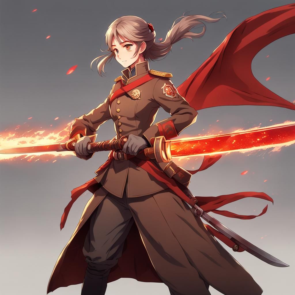 18th Century Dragon Officer with Glowing Katana in Anime Sty...