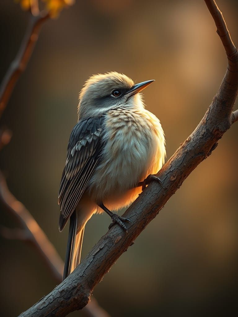 Woody Bird on Branch, Illustrated Style