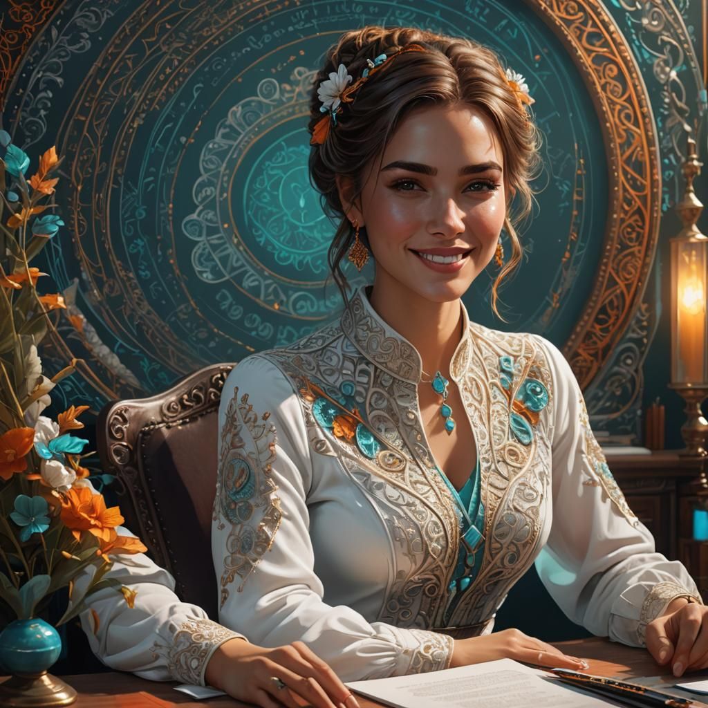 Smiling Teacher Portrait in Vivid Digital Art