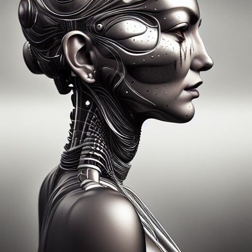 Silver Android Portrait in Hyperrealistic Style