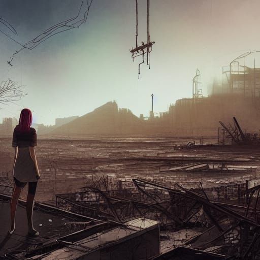 Post-Apocalyptic Woman in Industrial Wasteland Art