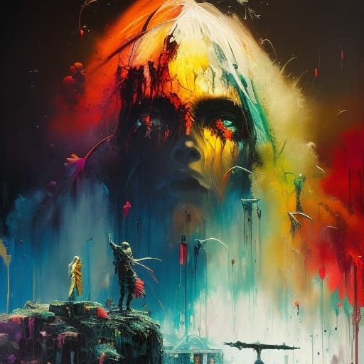 Hooded Necromancer Rising: Dark Neon Retrowave Art