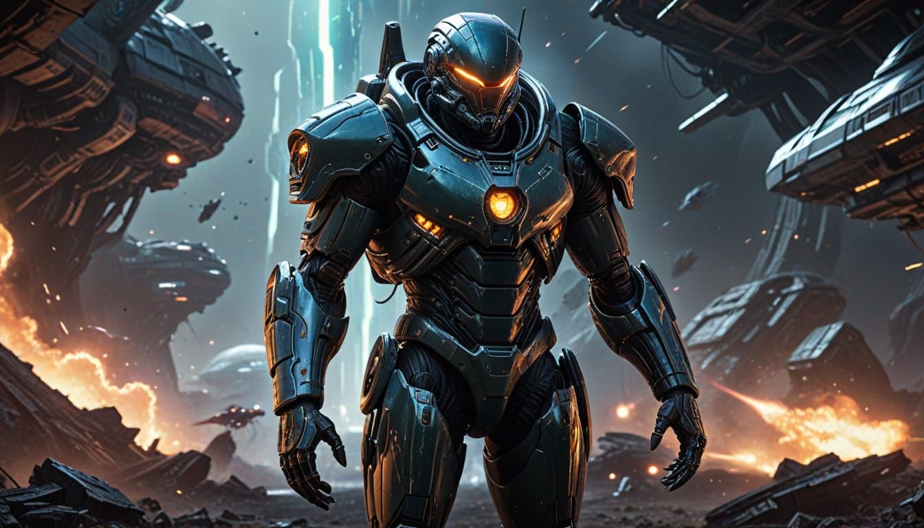 Cyberpunk Commander Unleashes Fury in Neon-Lit Battle