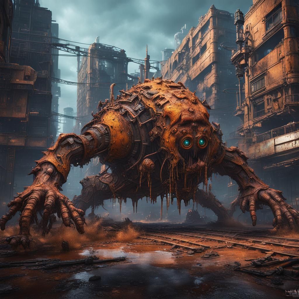 Cyberpunk Rust Monster in Detailed Matte Painting