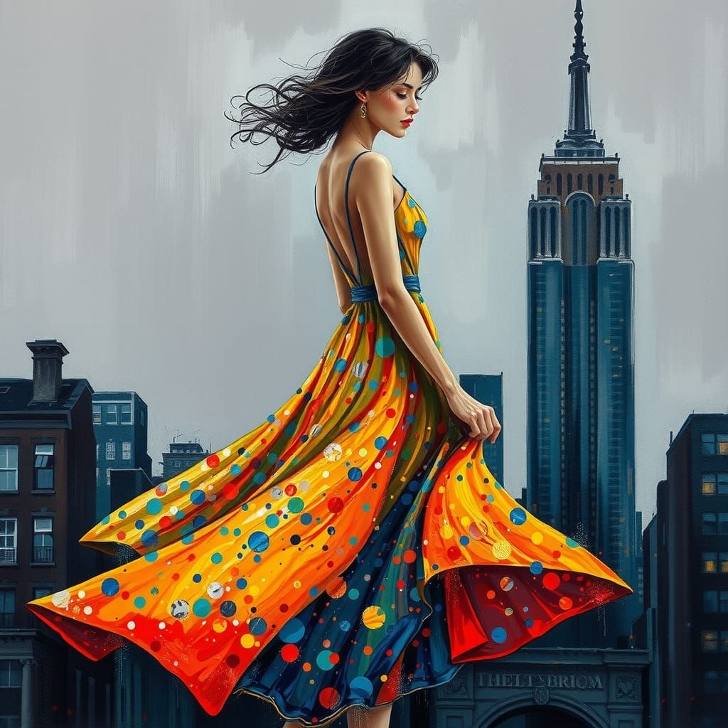 Woman in Pointillist Colors in Neo-Impressionist Style