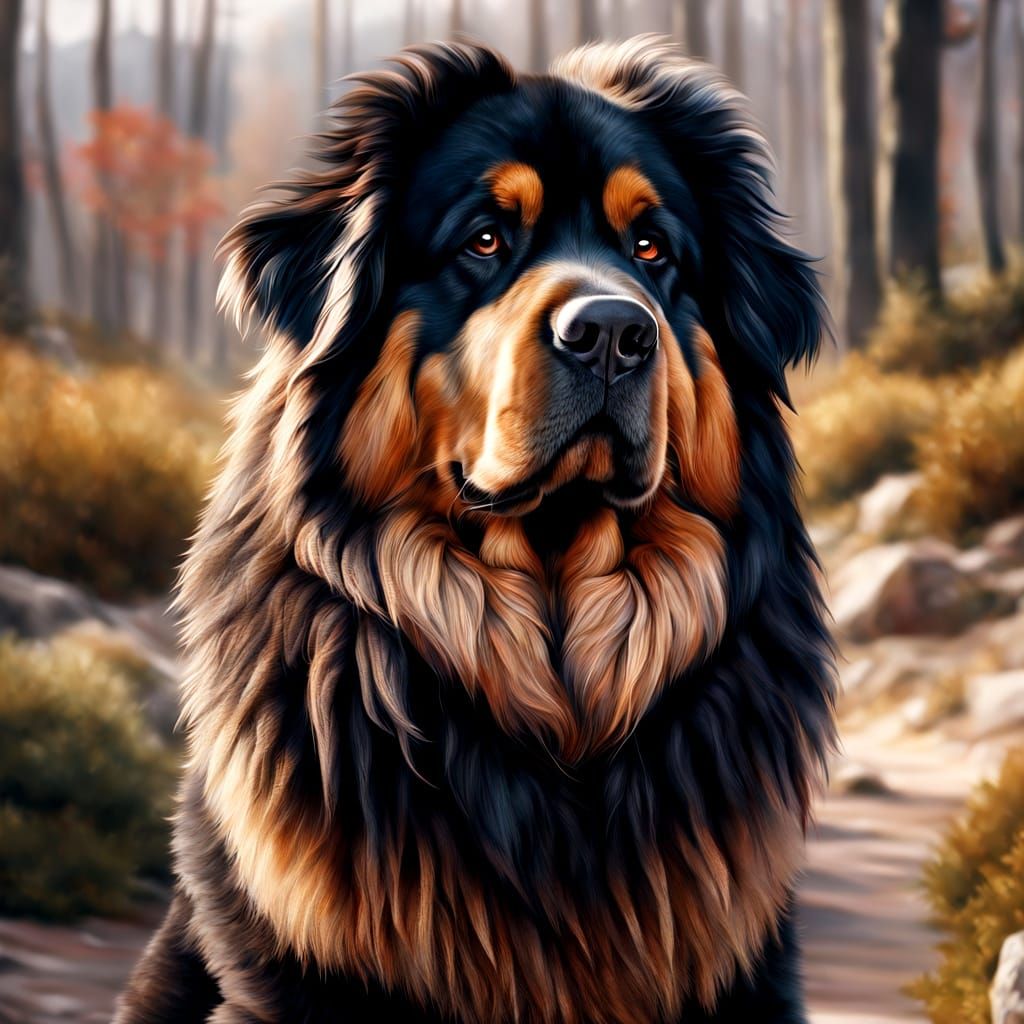 Majestic Tibetan Mastiff Portrait in Hyperrealism