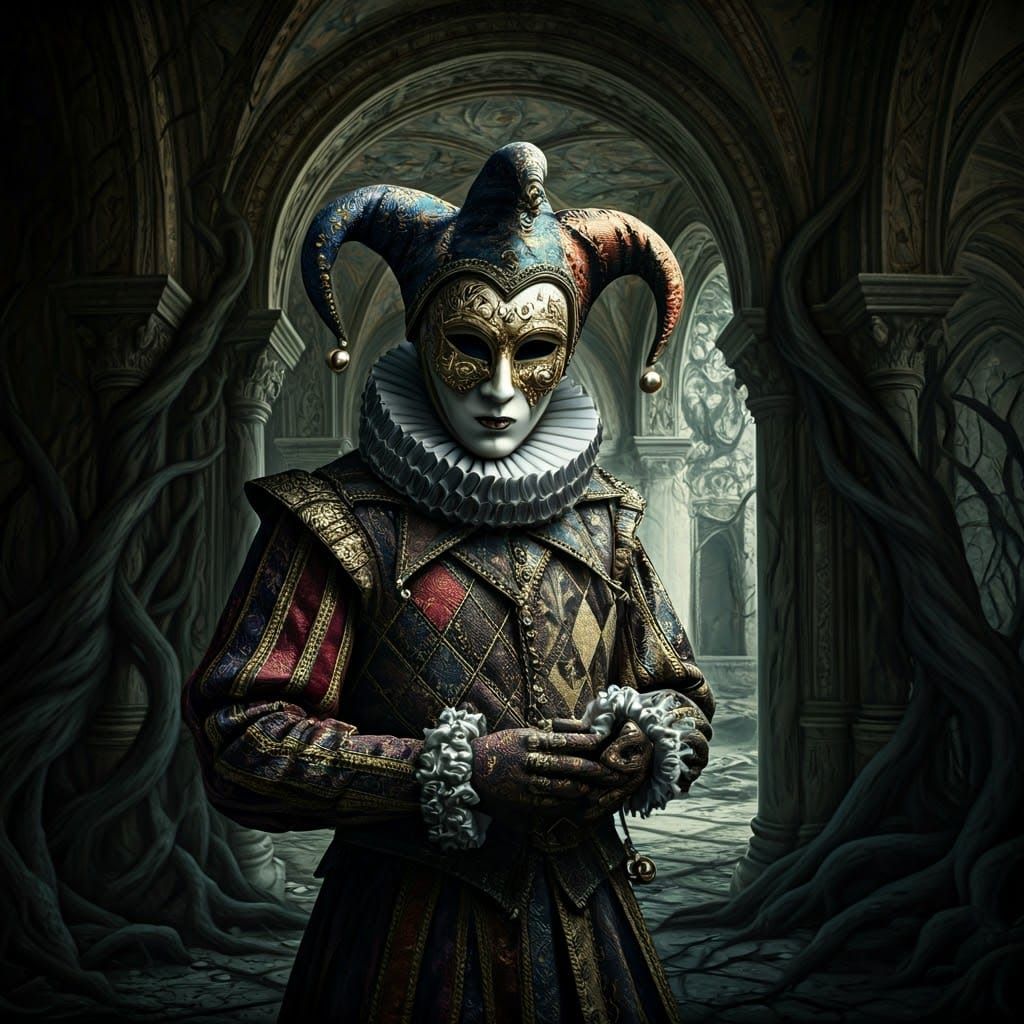 Medieval Jester in Dark Fantasy Attire