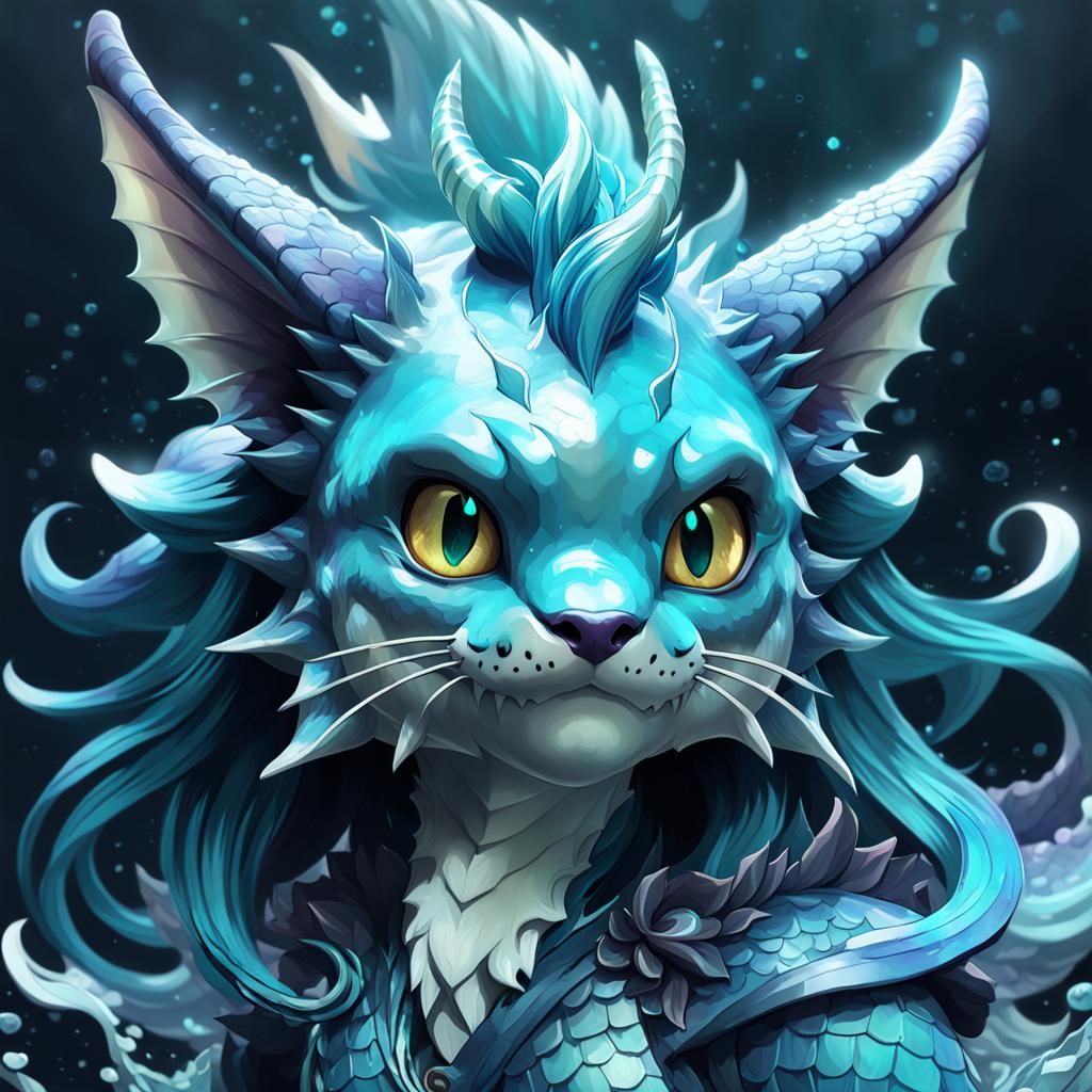 Demonic Vaporeon Portrait in Hyperdetailed Style