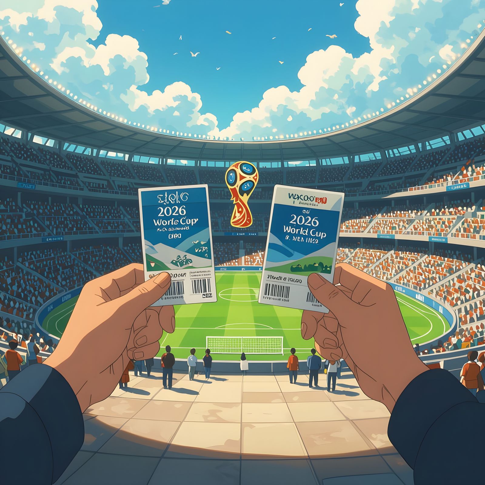 2026 World Cup Tickets Held in Hands, Anime Style