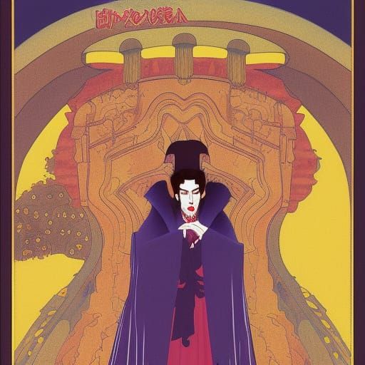 Dracula as Anime Poster in Klimt-Moebius Style