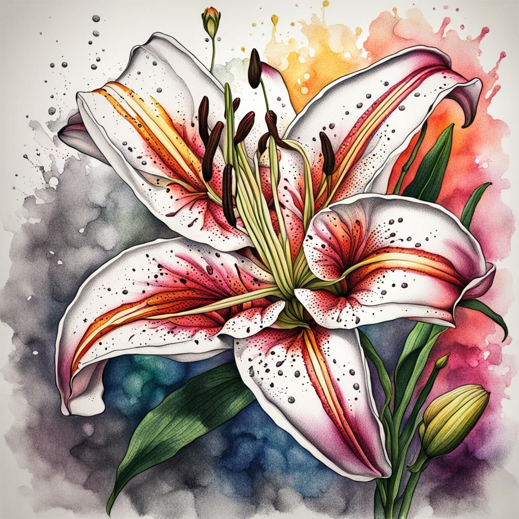 Hyperrealistic Ink Drawing of a Stargazer Lily