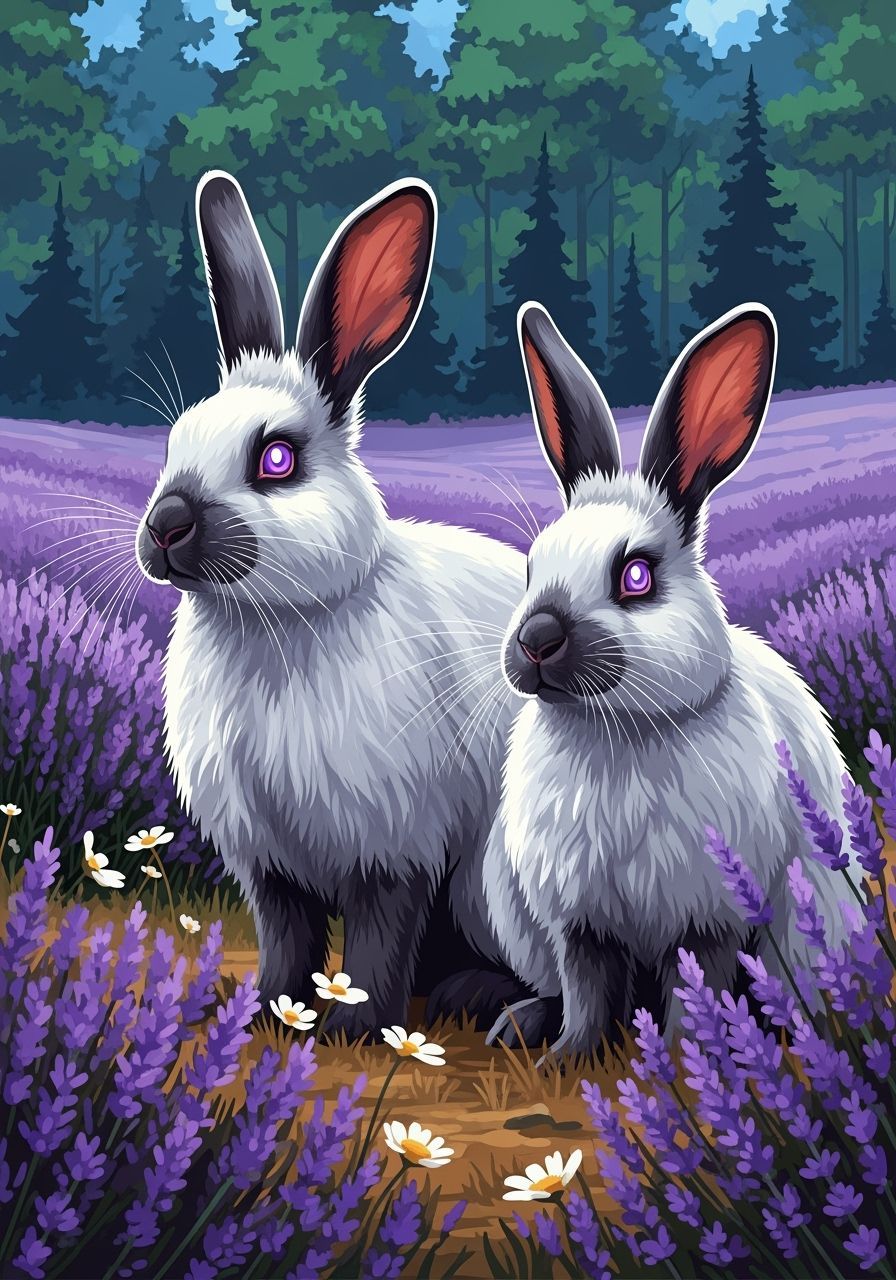 Majestic Himalayan Rabbits in Lavender Field
