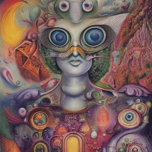 Psychedelic Phoenix in Surreal Maximalist Landscape