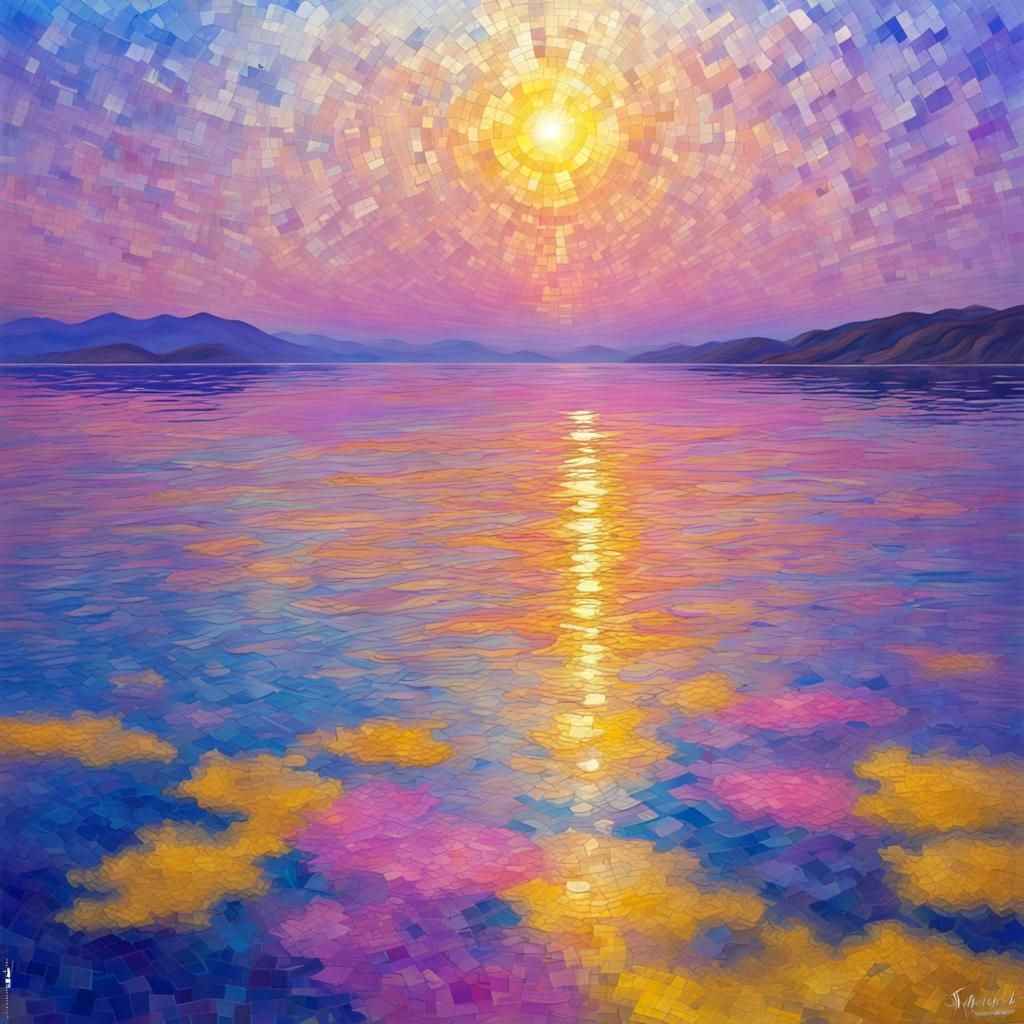 Mosaic Oil Slicks on a Deep Blue Bay