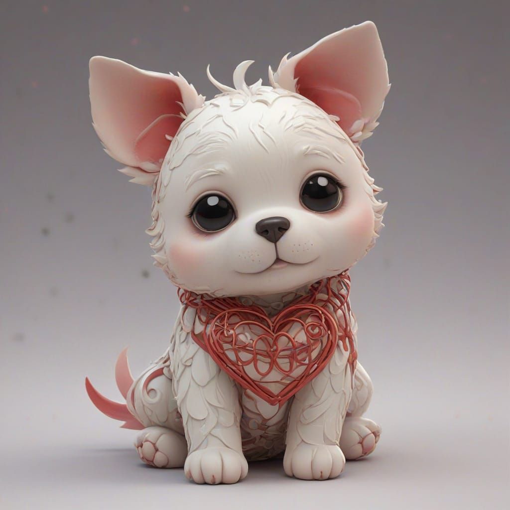Chibi Anime Dog with Heart in 8K Resolution