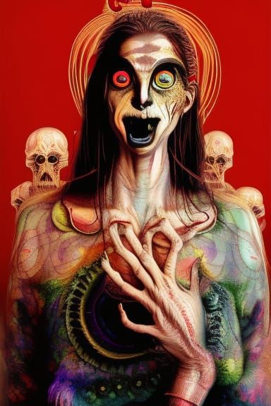 Psychedelic Devil Collage Art in Surreal Style