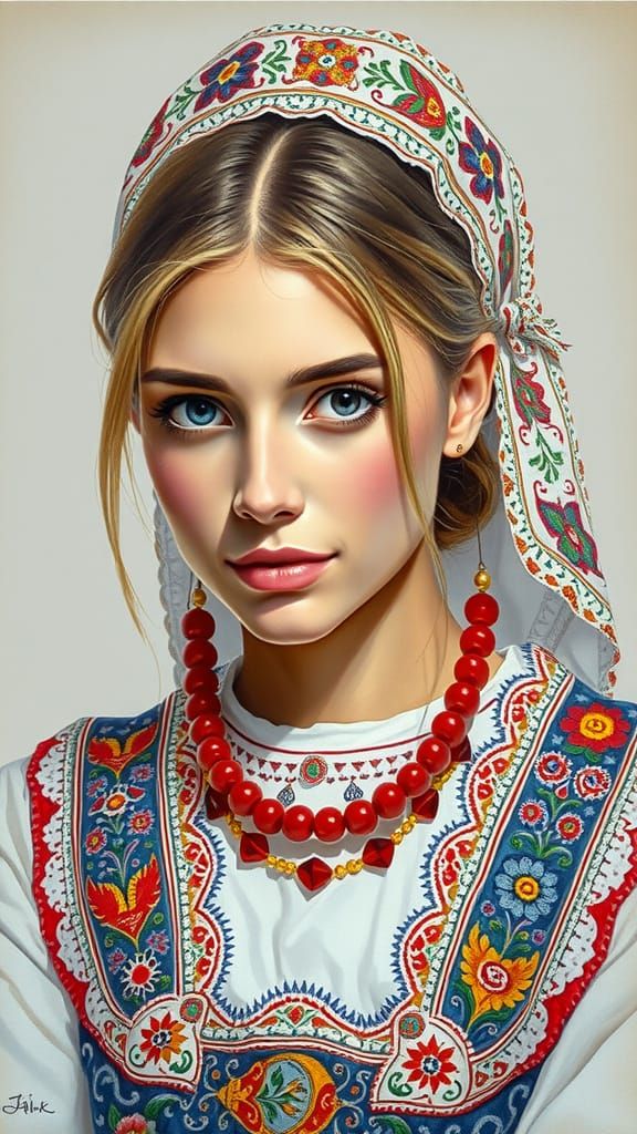 Elegant Silesian Woman in Traditional Folk Costume