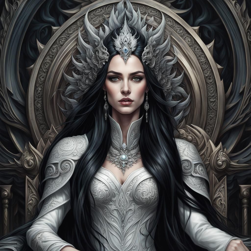 Goddess Hel on Helheim Throne in Dark Fractal Style