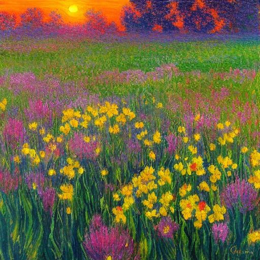 Impressionist Wildflower Field in Golden Hour Light