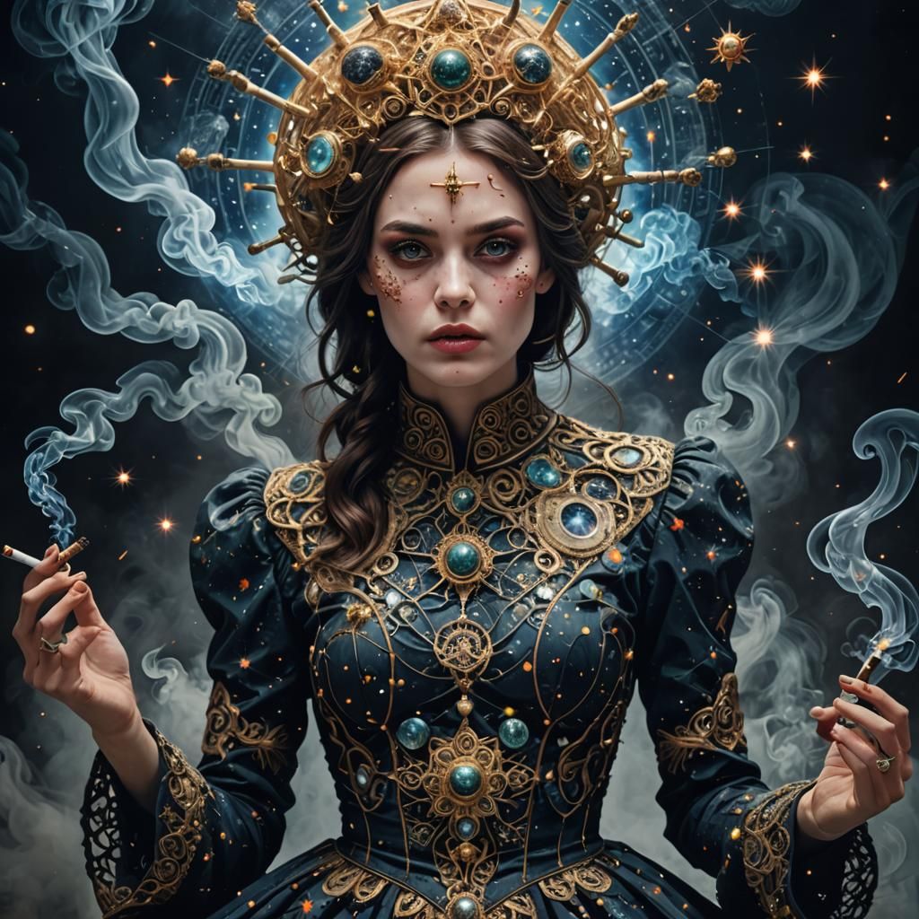 Intricate Universe Dress: Female Psychopath Smoking Religion