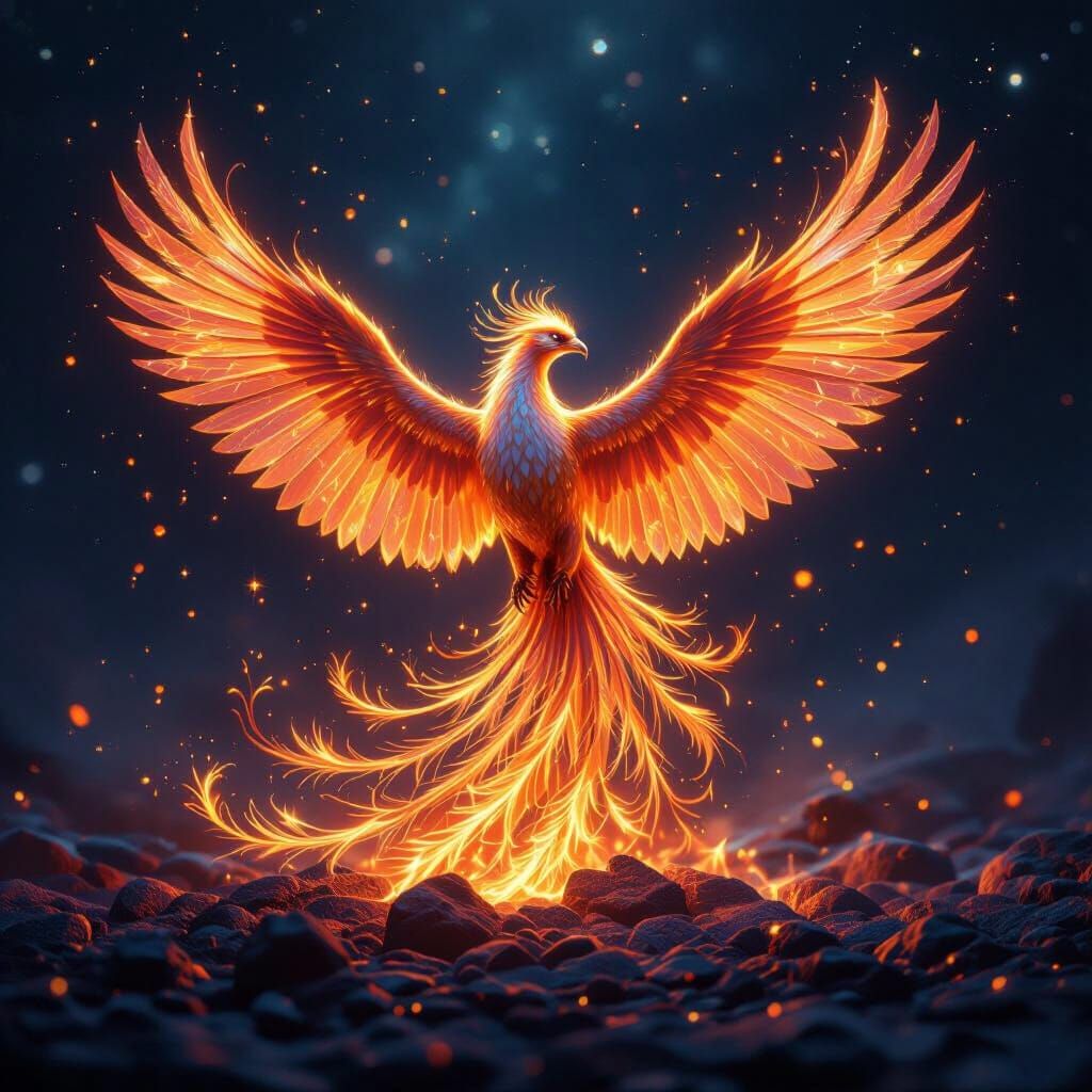 Majestic Phoenix of Cosmic Energy Rises from Embers
