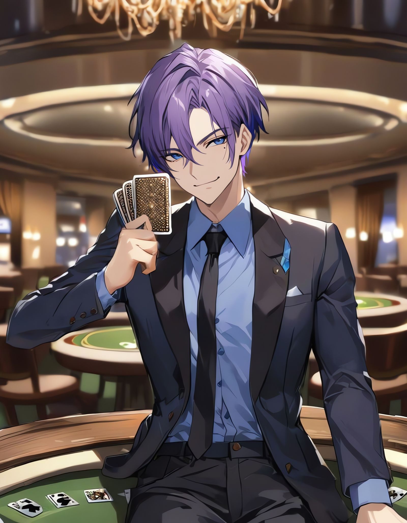 Bishounen Gambler Smirks at the Table