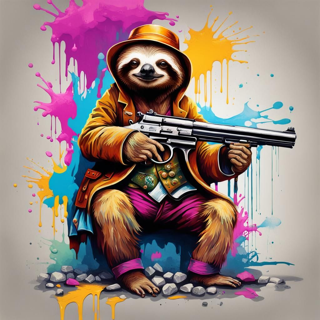 Sloth in 1700s Clothing with Vintage Gun