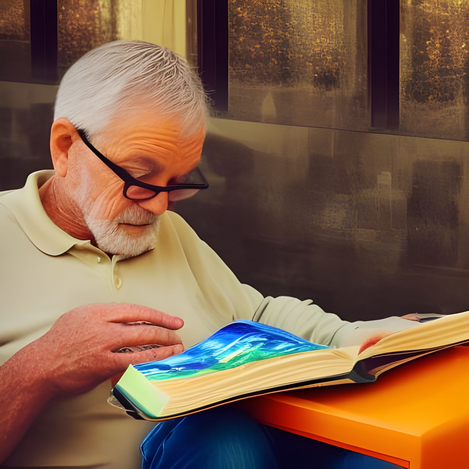 A Wise Old Man Reading with Grandson