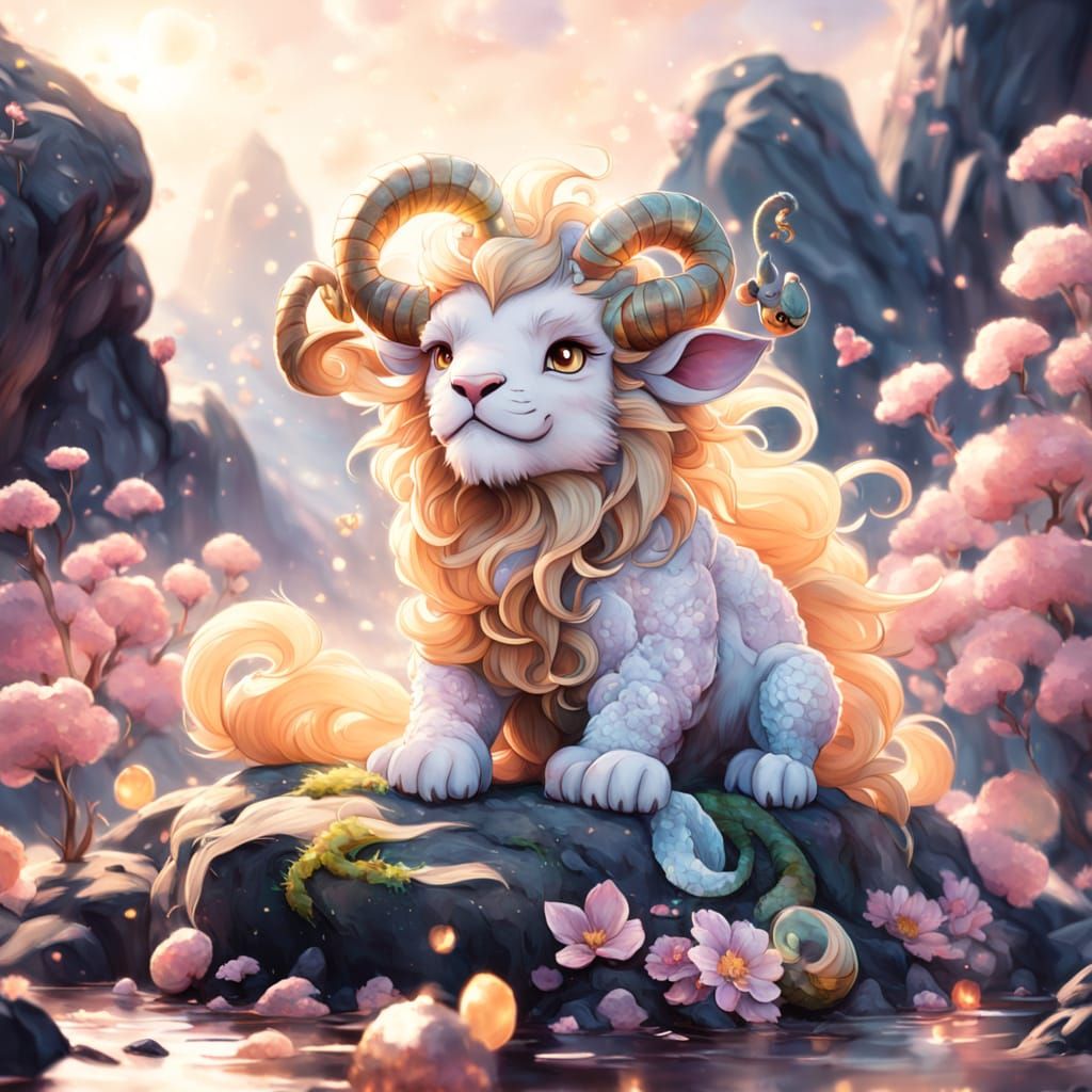 Chibi Chimera with Lion, Goat, and Snake Heads