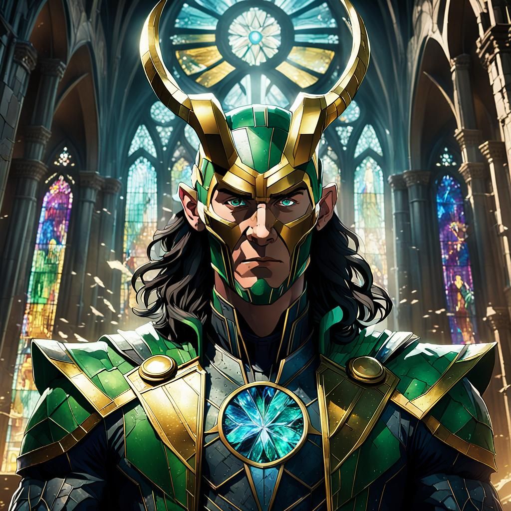 Loki in Shattered Stained Glass, Comic Book Art