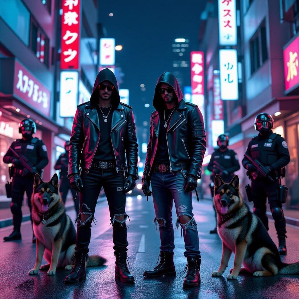 Rock Band Arrest in Neon Cyberpunk Tokyo