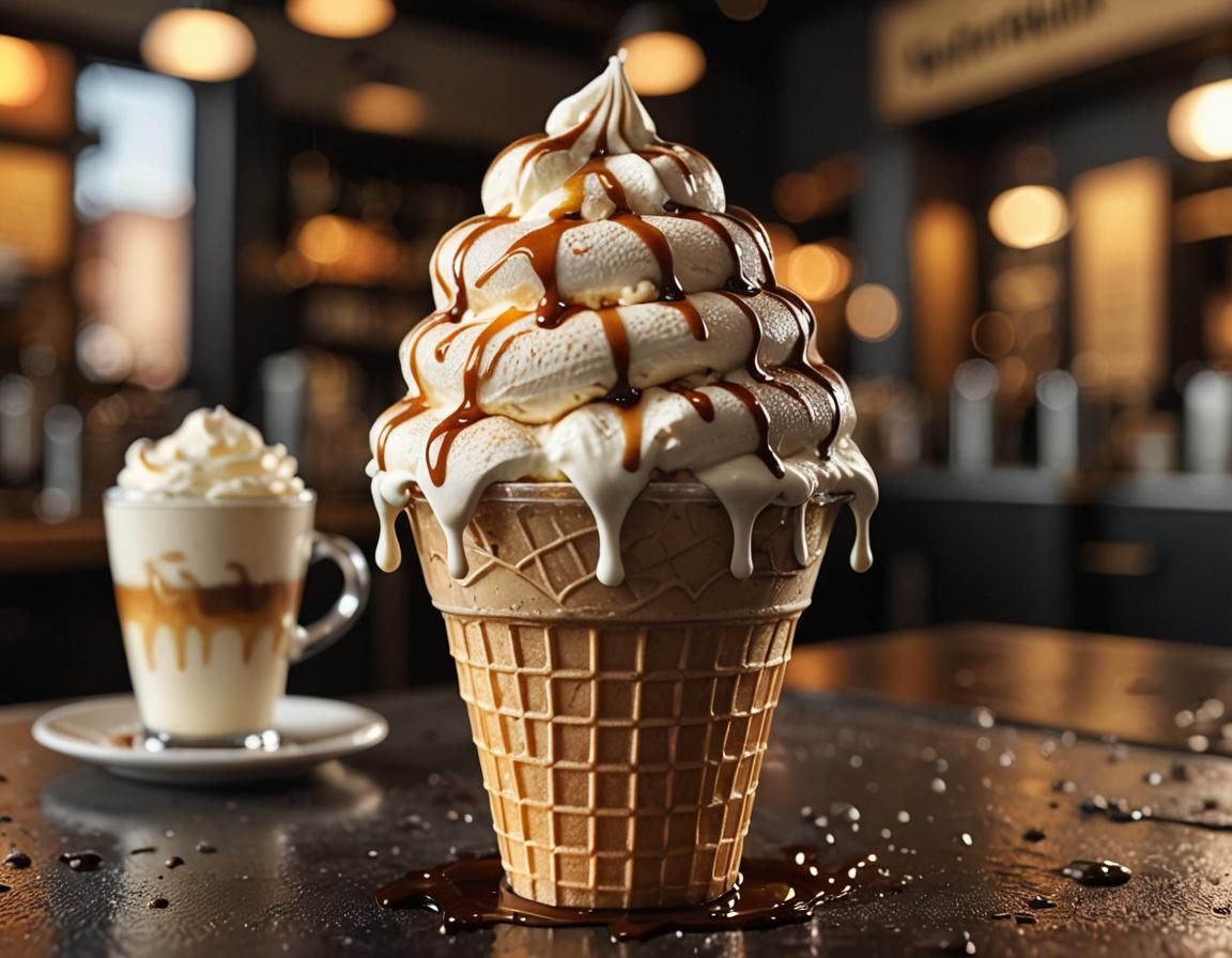 Hyperrealistic Macro Shot of Melting Ice Cream Cone