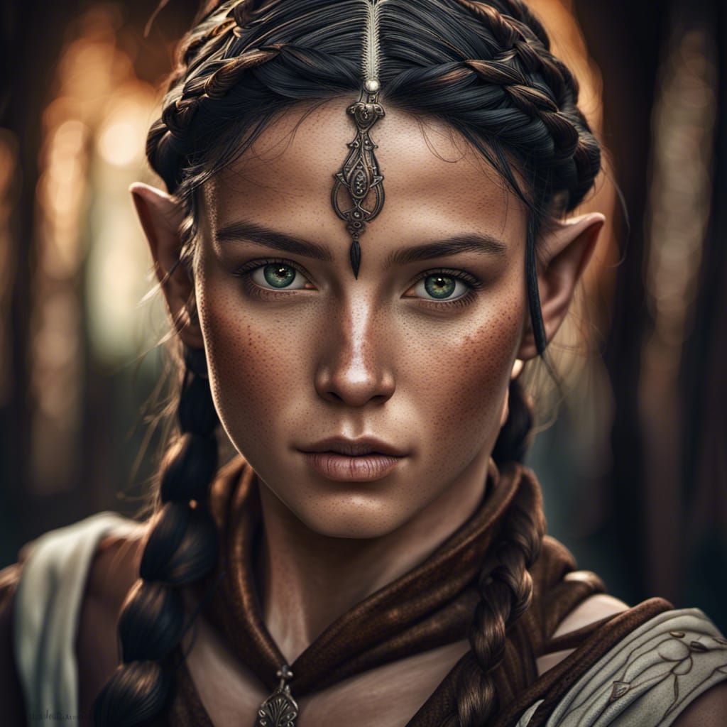 Elf Monk Girl Portrait with Braided Hair