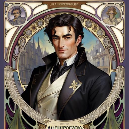 Art Nouveau Portrait of Young Man with Grin