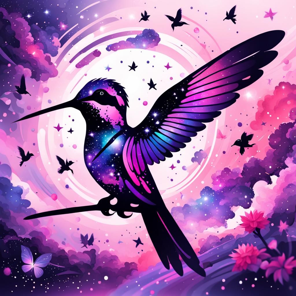 Cosmic Pink and Purple Galaxy Hummingbird