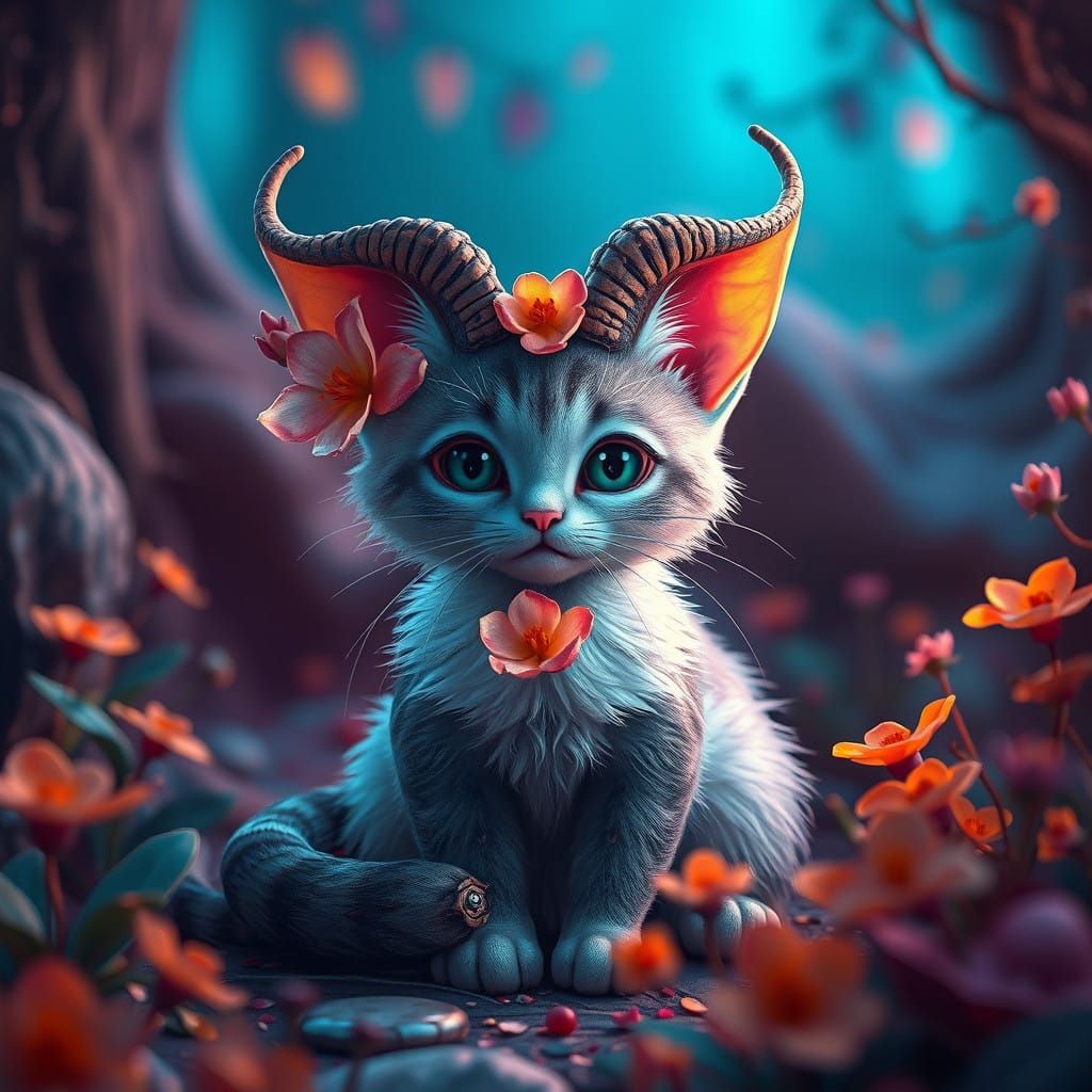 Whimsical Feline Goddess in Vibrant Fantasy Realm