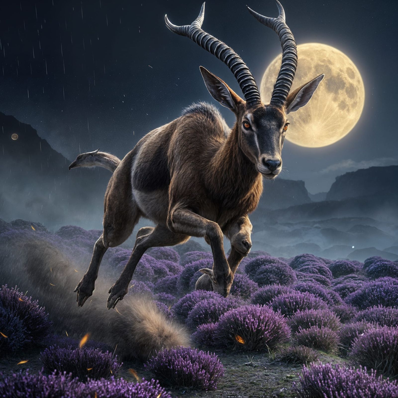 Majestic Gazelle in Battle-Hardened Splendor, Across Moonlit...