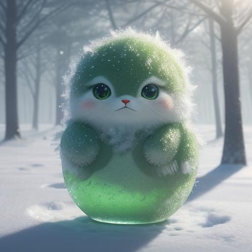 Baby Cucumber in Snow: Pastel 3D Anime Art